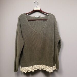 Kimchi Blue V-Neck Sweater with Lace Trim